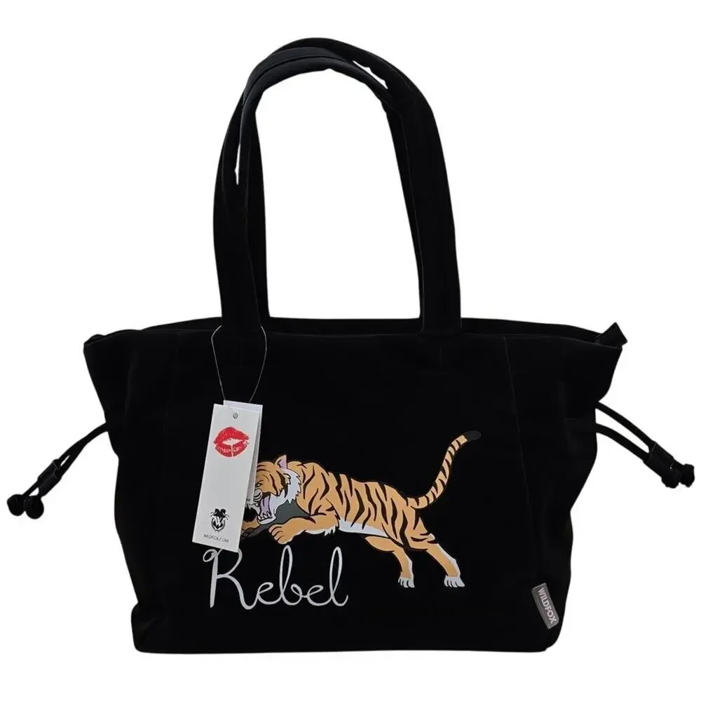 WILDFOX Black Tiger REBEL Large Zipper Tote Biker Travel New with Tag MSRP $98